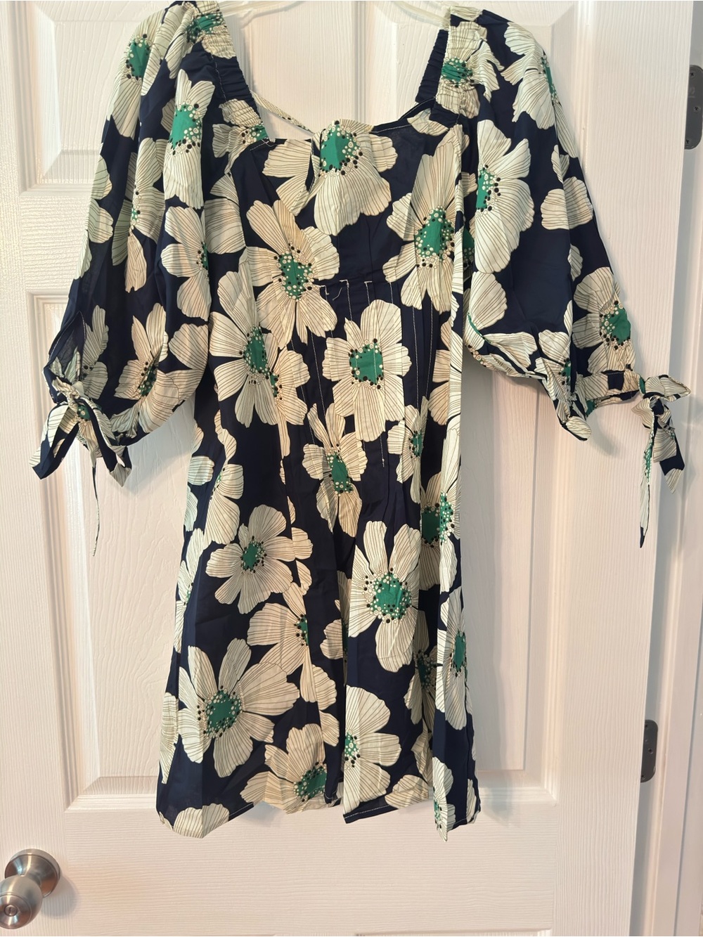 Umgee Navy Mini Dress with Cream Floral Print and Green Accents
